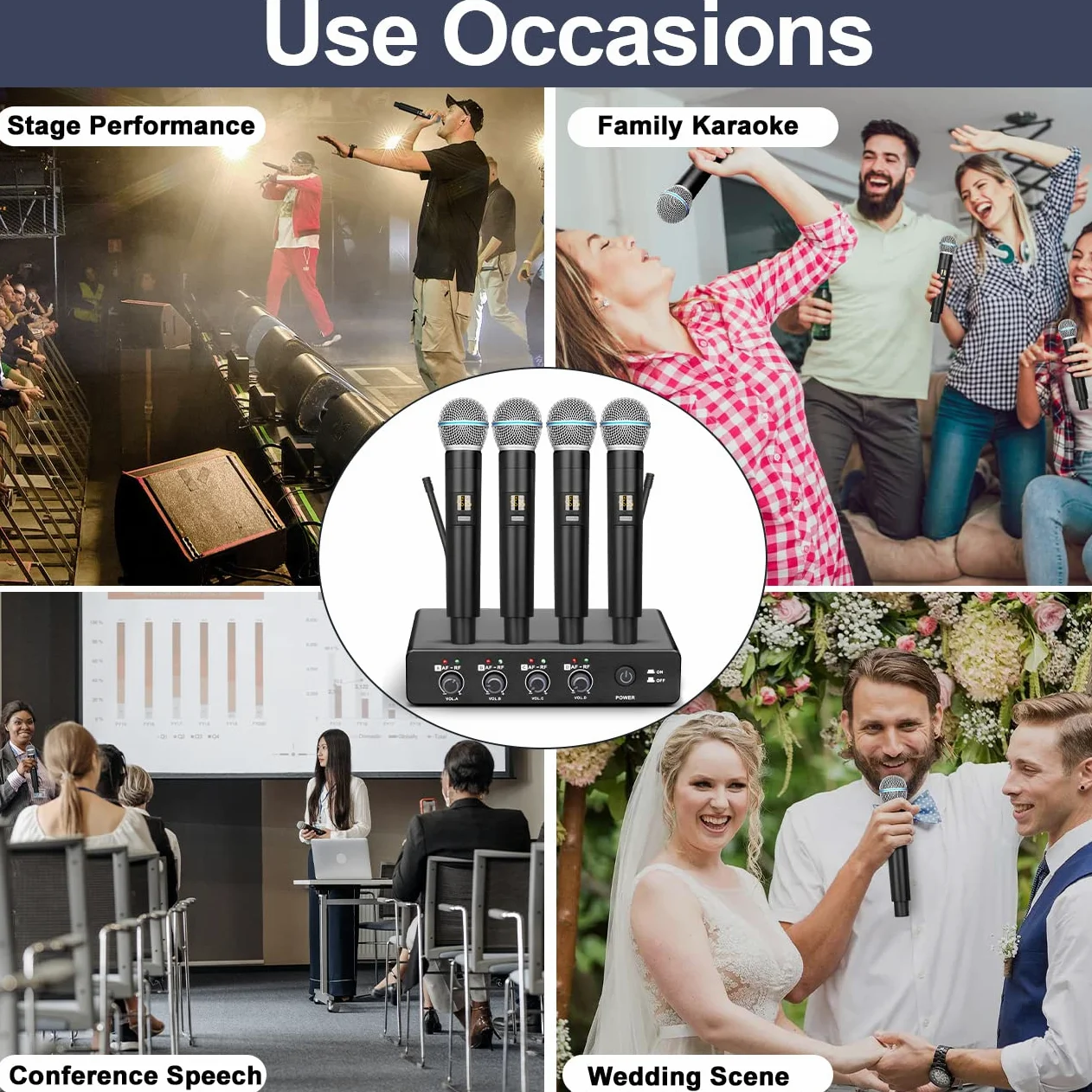 Depusheng R4 microfono wireless karaoke UHF corpo in metallo professionale 4 canali system microfono portatile senza fili, adatto per la casa KTV, chiesa, prestazioni