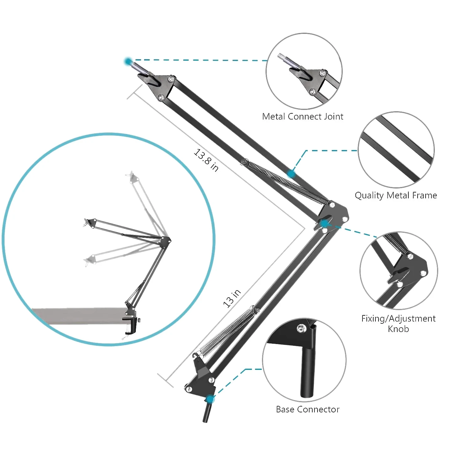 SUNMON - Supporto per braccio per microfono con filtro pop, compatibile con palla di neve blu, con microfono USB con manicotto per cavo