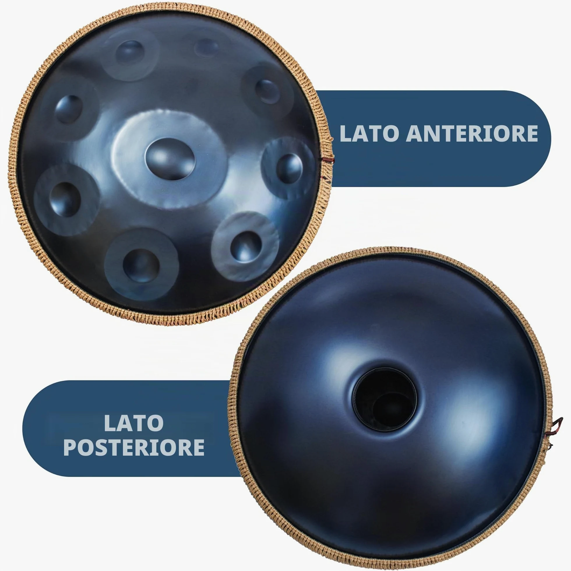 Blue Harmonic Handpan, tamburo a mano in D-Moll, 9 toni, 22 pollici, con custodia, percussioni per la guarigione del suono, meditazione personale, yoga