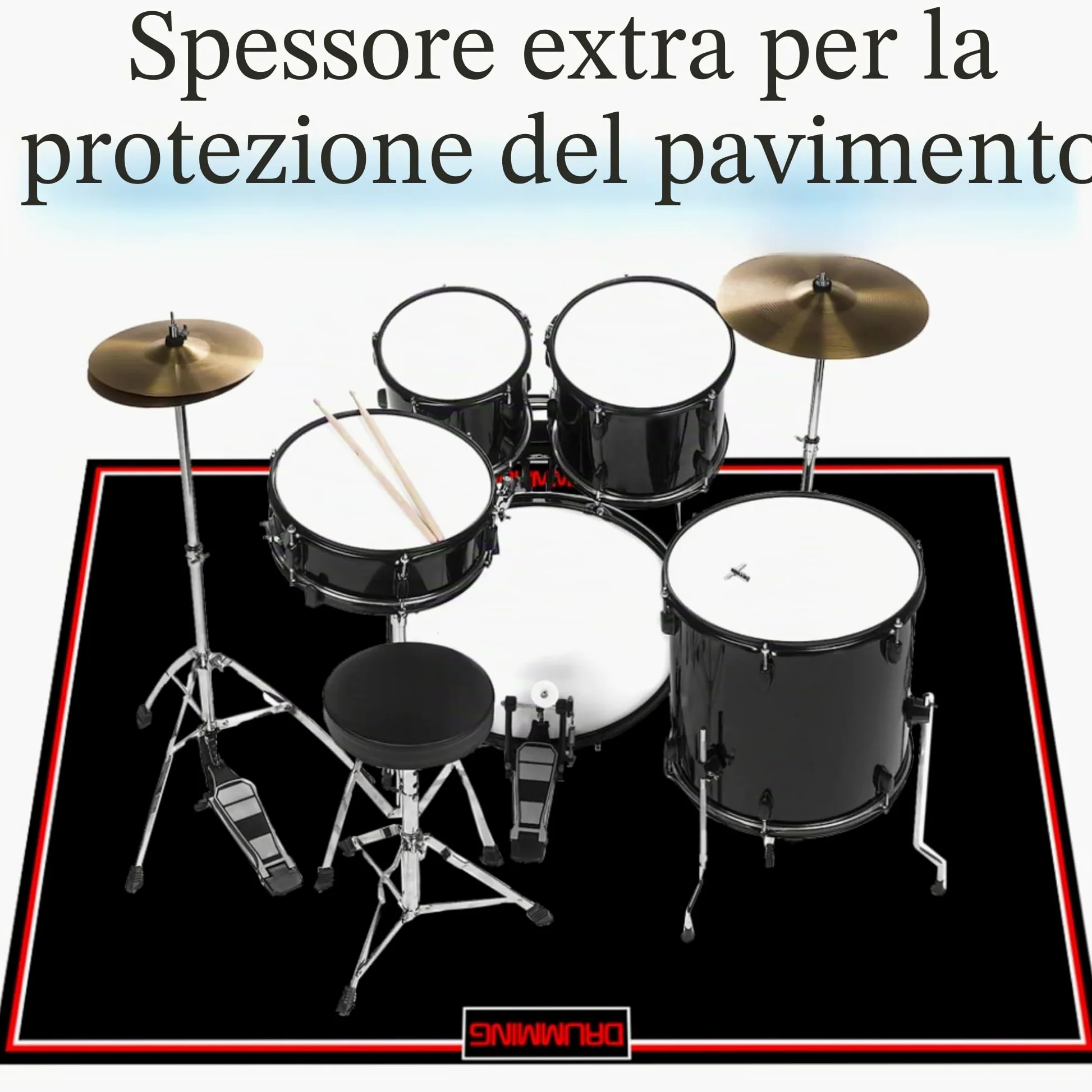 Tappeto per batteria da 1,2 x 1,8 m, antiscivolo, insonorizzato, per interni ed esterni, per batteristi, set di batteria elettronica, per esercitarsi con musica, tappetino protettivo per pavimenti