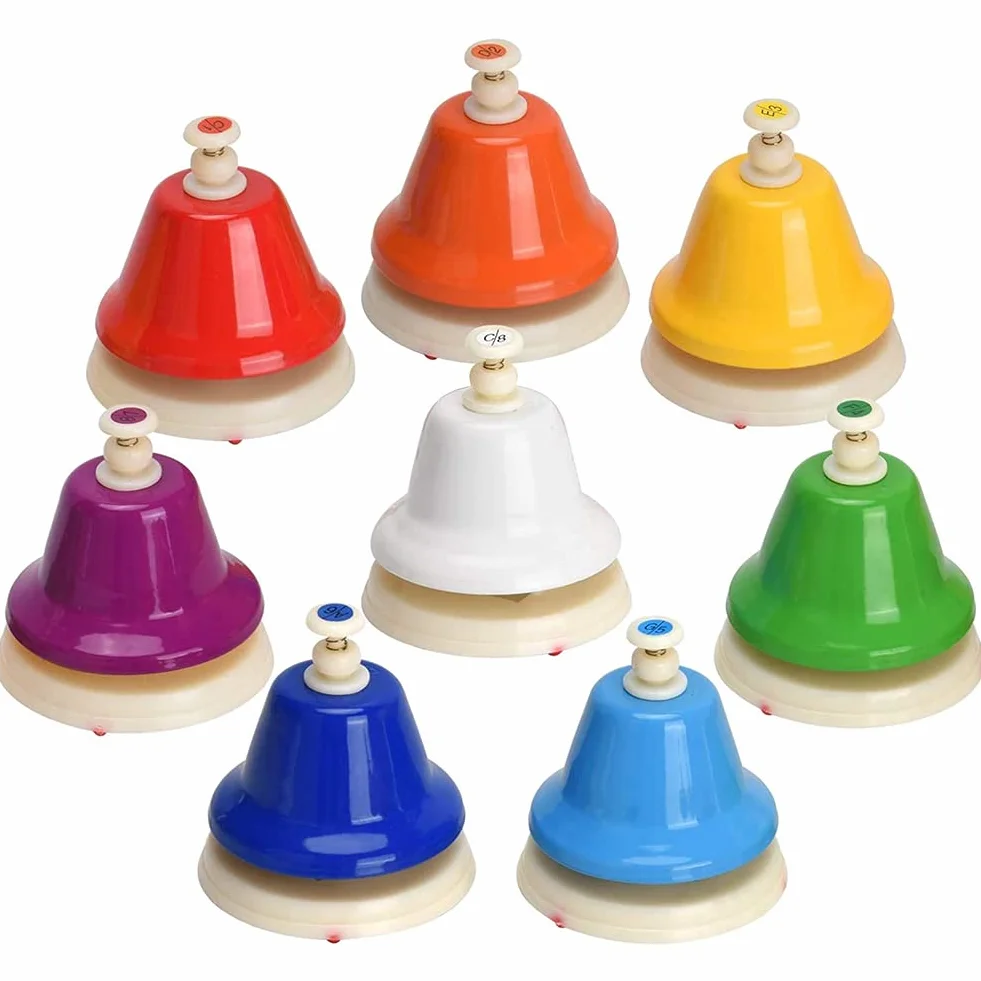 Campanellini da tavolo, 8 toni diatonici in metallo, campane, per l'apprendimento musicale, strumento a percussione didattico