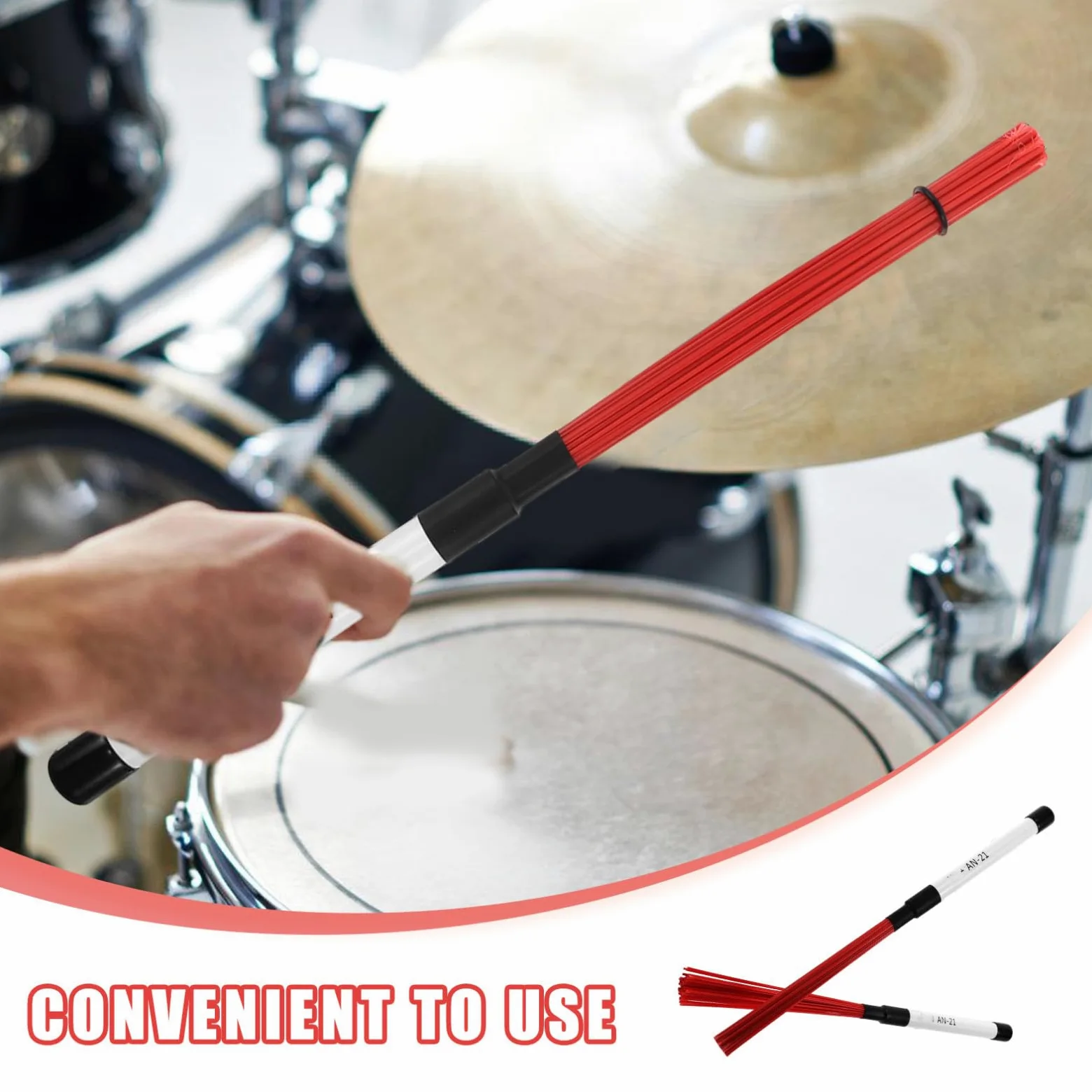 Spazzole per Batteria in Nylon Bacchette Percussione Jazz e Acustica Impugnatura Ergonomica Antiscivolo Compact per Pratica e Strumenti Musicali Professionali