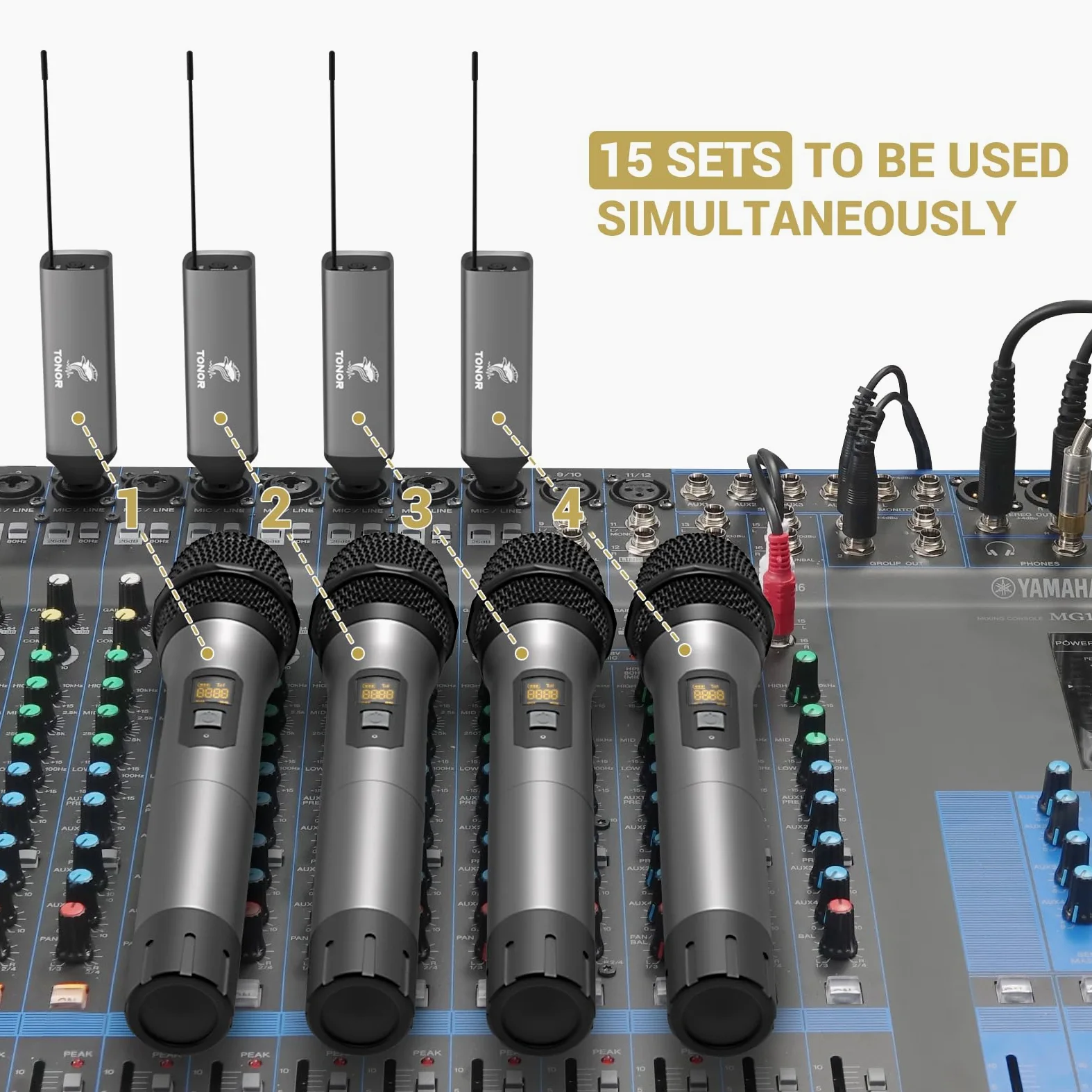 TONOR Microfono Senza Fili, UHF Sistema Wireless Microfonico Portatile in Metallo Cordless con Ricevitore Ricaricabile, Uscita 1/4" per Amplificatore, Macchina da Karaoke, 60m, Argento, TW620