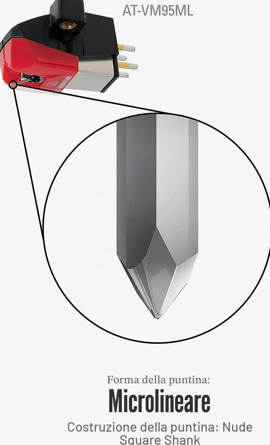 Audio-Technica AT-VM95ML Dual Moving Magnet Cartridge with Microlinear Stylus (Black/Red)