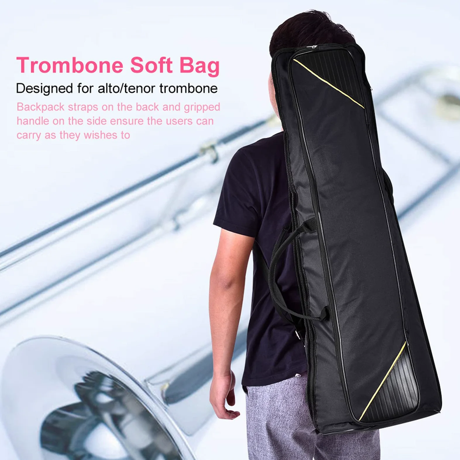 VGEBY Borsa per Trombone, Borsa per Trombone Tenore Contralto, Resistente All'usura, Portatile, Accessori per Strumenti Musicali, Nero