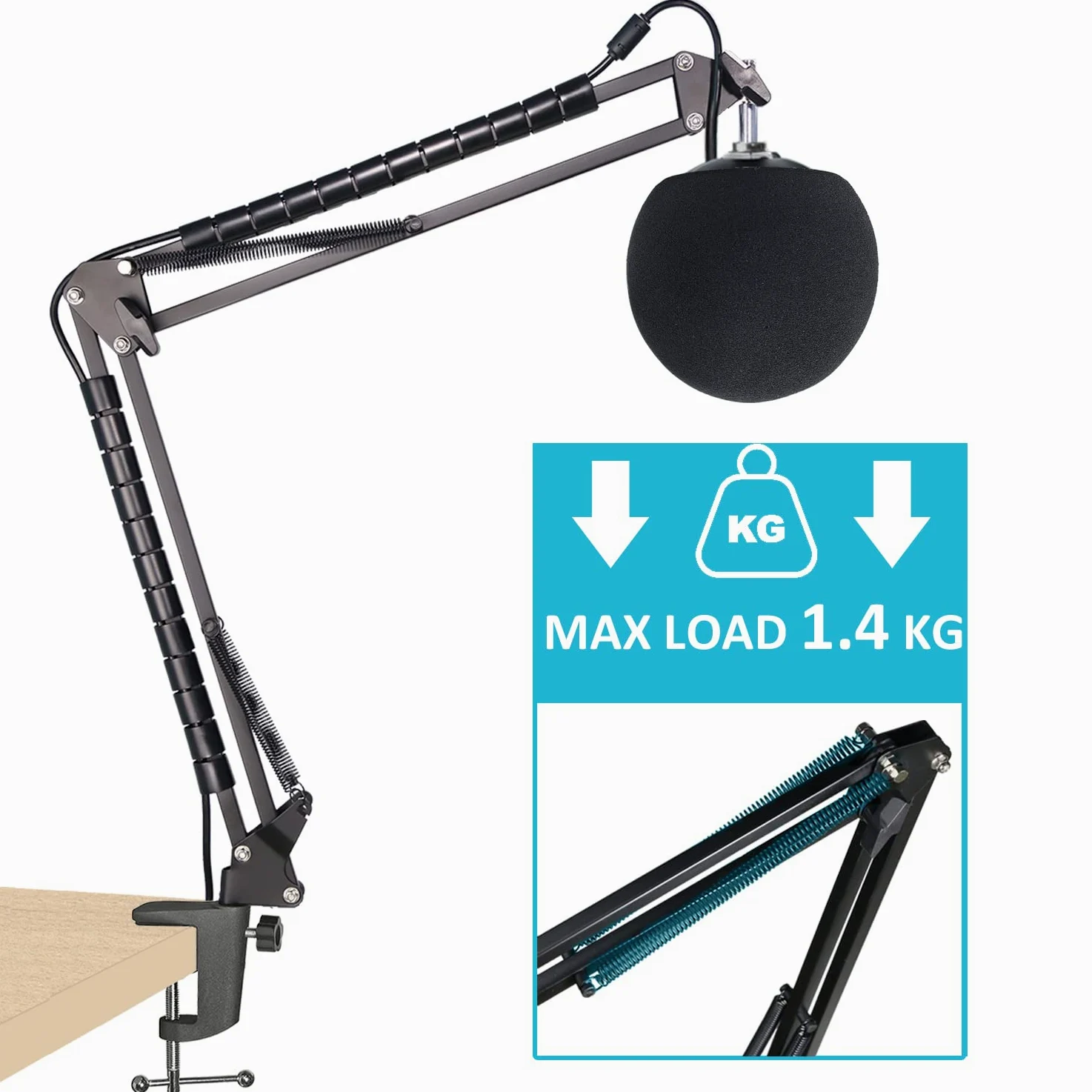 SUNMON - Supporto per braccio per microfono con filtro pop, compatibile con palla di neve blu, con microfono USB con manicotto per cavo