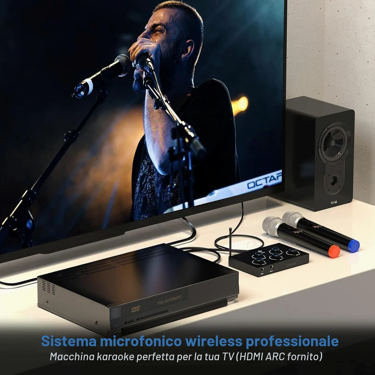 Sistema microfonico wireless, microfono karaoke UHF, microfono wireless per karaoke, matrimonio, roadshow, conferenza, festa, set karaoke completo con microfono wireless