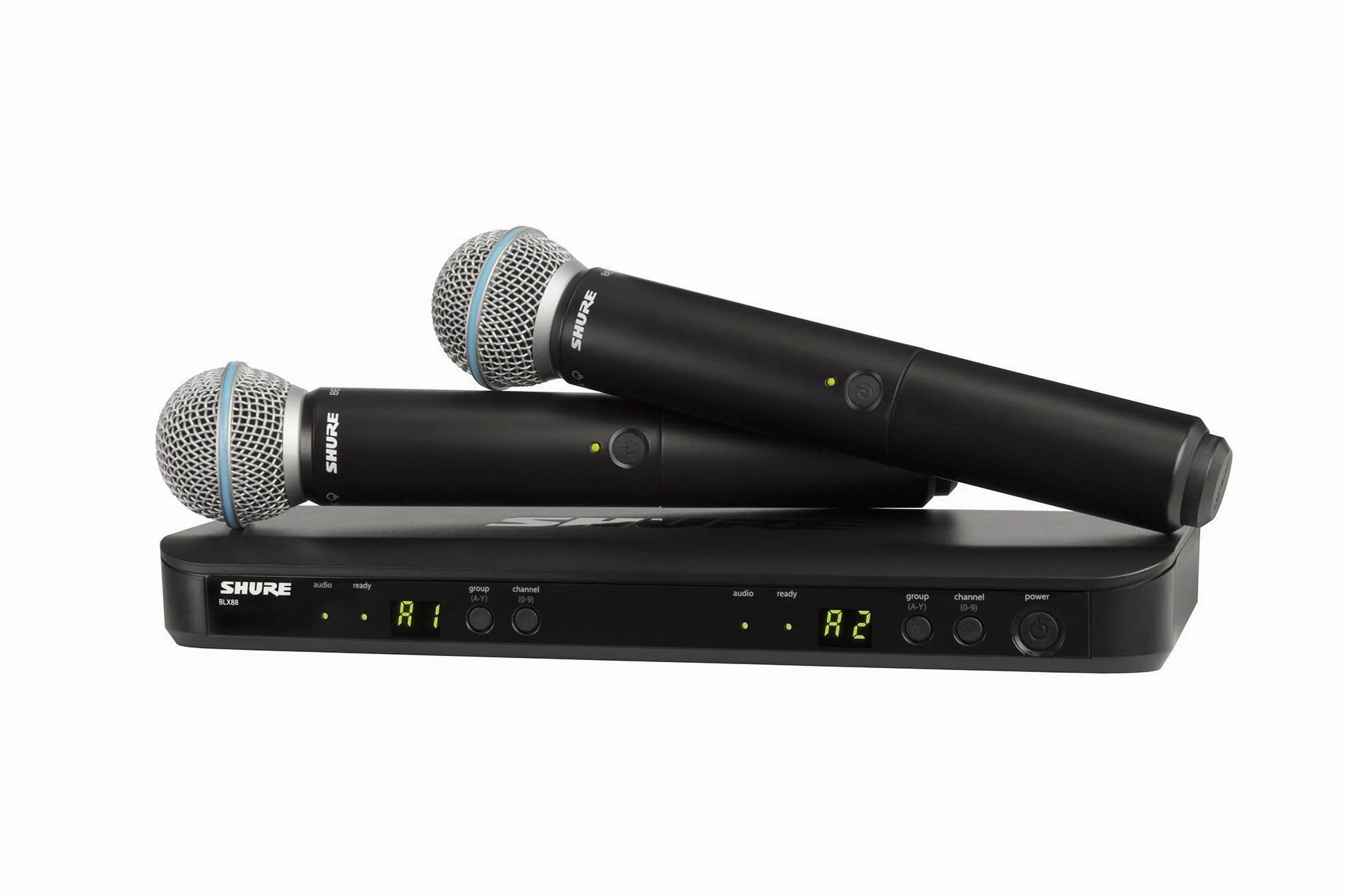 Shure BLX288/B58 UHF - Sistema microfonico wireless - Perfetto per chiesa, karaoke, voce, durata della batteria 14 ore, portata 100 m | Include (2) microfoni portatili BETA 58A, ricevitore a doppio