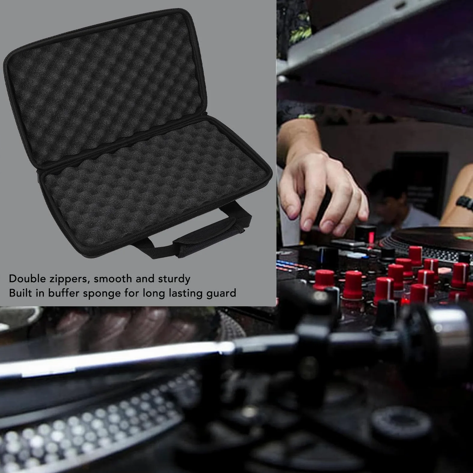 Borsa di Trasporto Portatile, Dual Zipper DJ Controllo di Stoccaggio del Controller con Tampone di Stoccaggio di Spugna Buffer EVA,40 x 25 x 8cm / 15.7 x 9.8 x 3.1in
