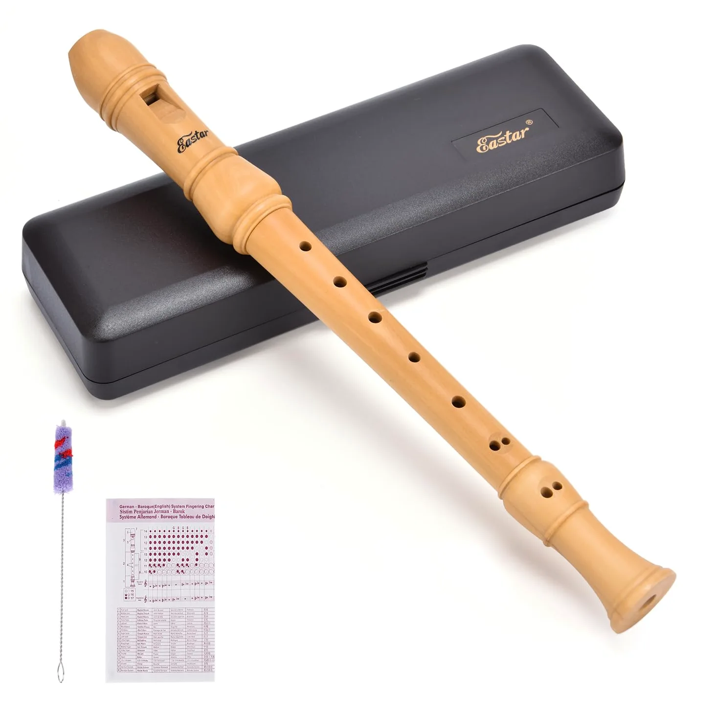Eastar Flauto a becco soprano per principianti, manico in stile barocco, chiave di do, in legno di acero, flauto a becco in tre parti con portachiavi rigido, tabella delle dita, ERS-31BM