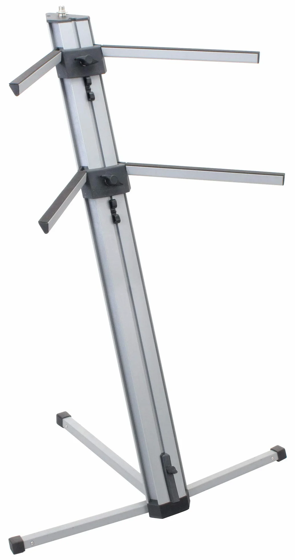 Classic Cantabile KS-100 Supporto doppio regolabile per tastiere, portata 25 kg per livello, con attacco per braccio microfono, colore argento.