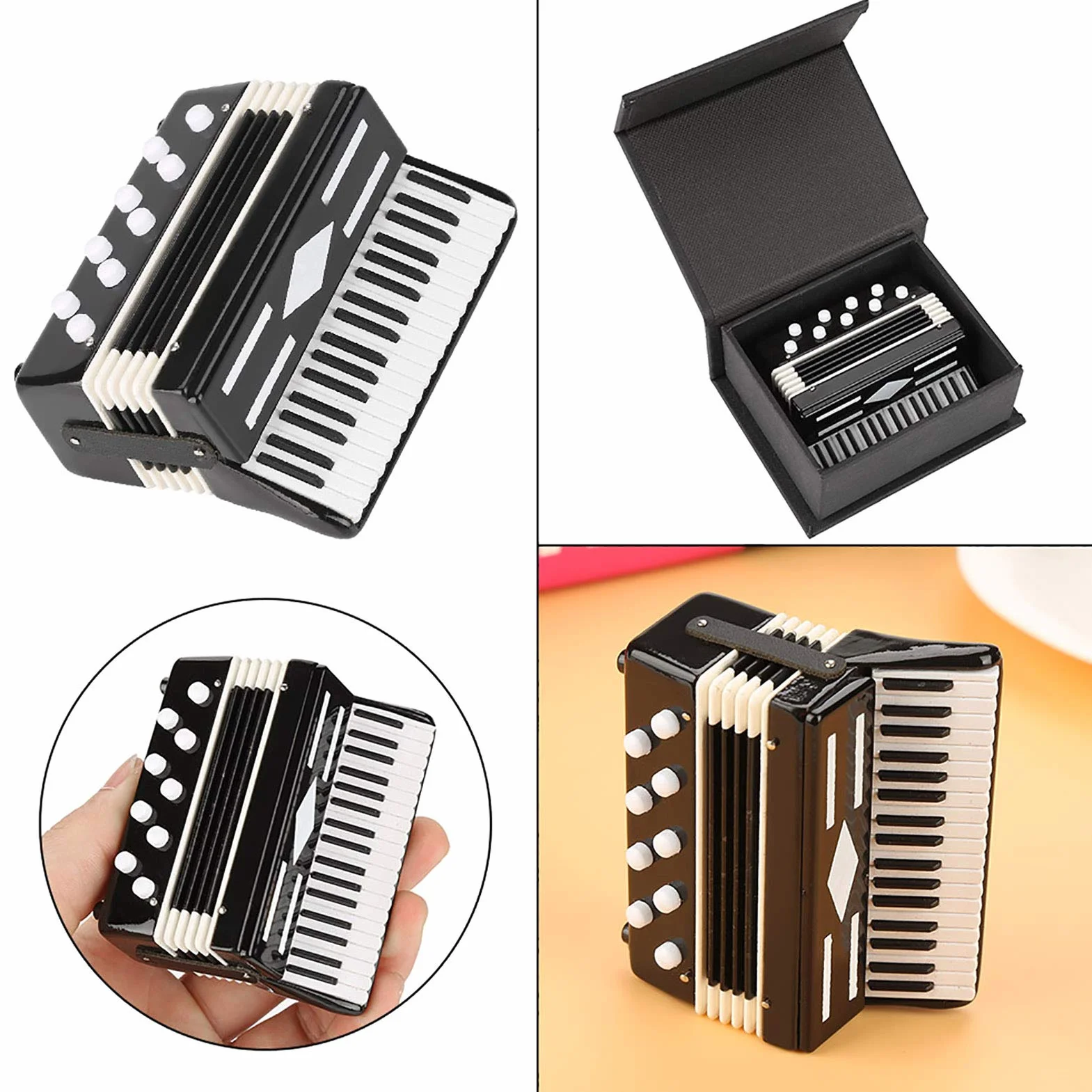 Moo di Fisarmonica In Miniatura, Display per Fisarmonica da 3 Mini Ornamenti Decorativi per Strumenti Musicali con Scatola